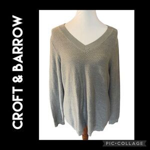 Croft & Barrow Gold Shimmering  V-Neck Long Sleeve Sweater Size Large-EUC
